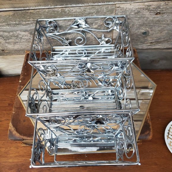 Trio of Shiny Silver Nesting Baskets - Texas Star - Scroll - Metal - Picture 6 of 8